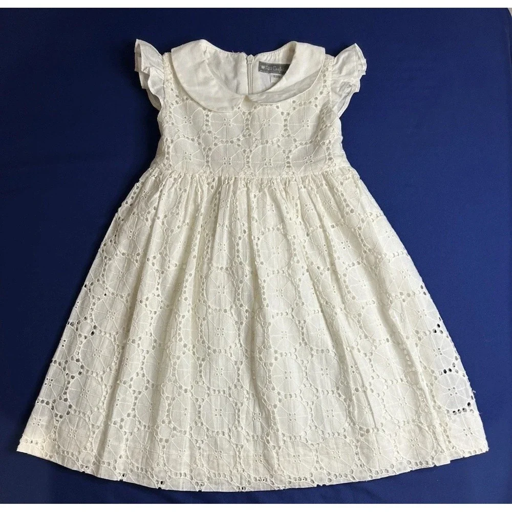 Petit Ami Girls White Eyelet Lace And Cotton‎ Dress Size 18 Months 18m Summer